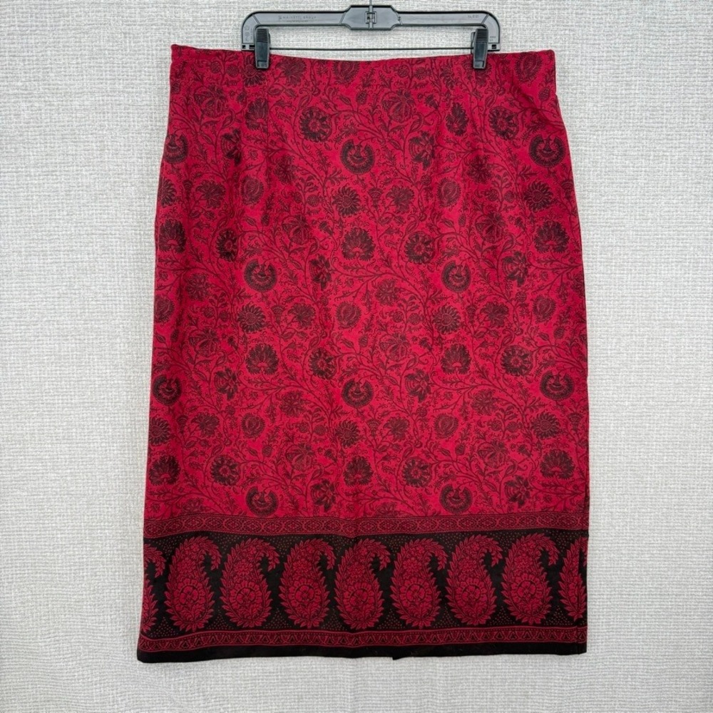 Briggs New York Pencil Skirt Women 24W Red Paisley Floral Midi Whimsigoth Office